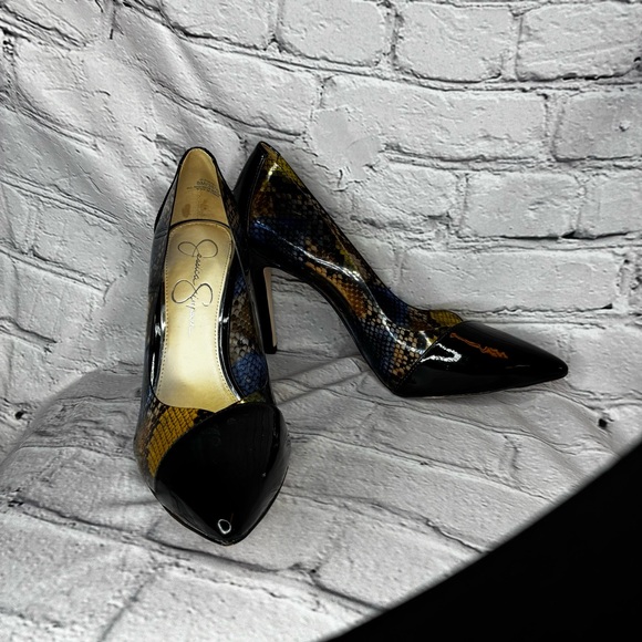Jessica Simpson Pheeby Patent Snake Print Translucent Office Siren Pump Sz 8 GUC - Picture 4 of 12